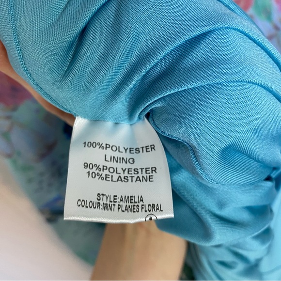 NWT Lindy Bop Retro Amelia Dress Mint Planes Floral Size US 12 Love Letters Blue - Picture 10 of 16